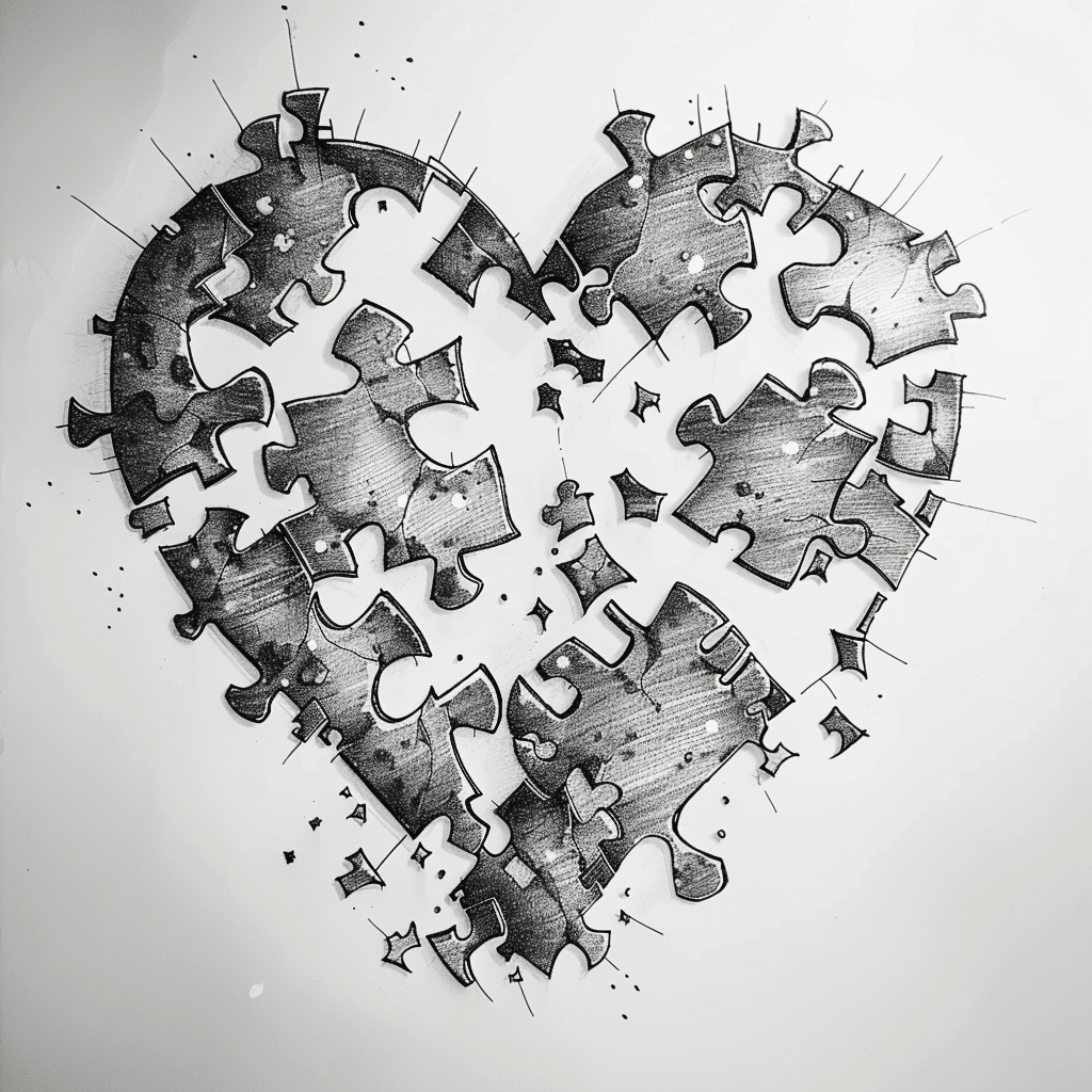 interlocking heart puzzle drawing