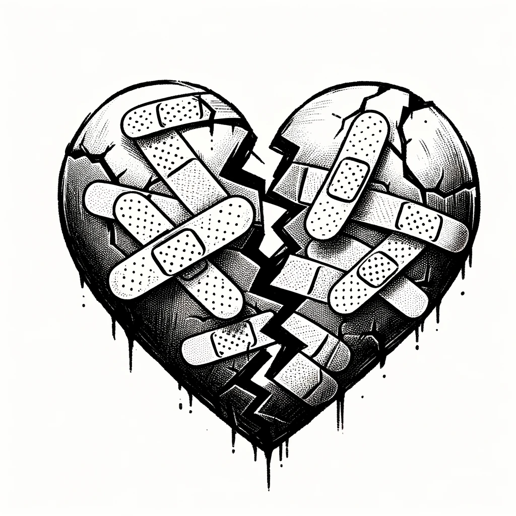 broken heart with bandaids drawing
