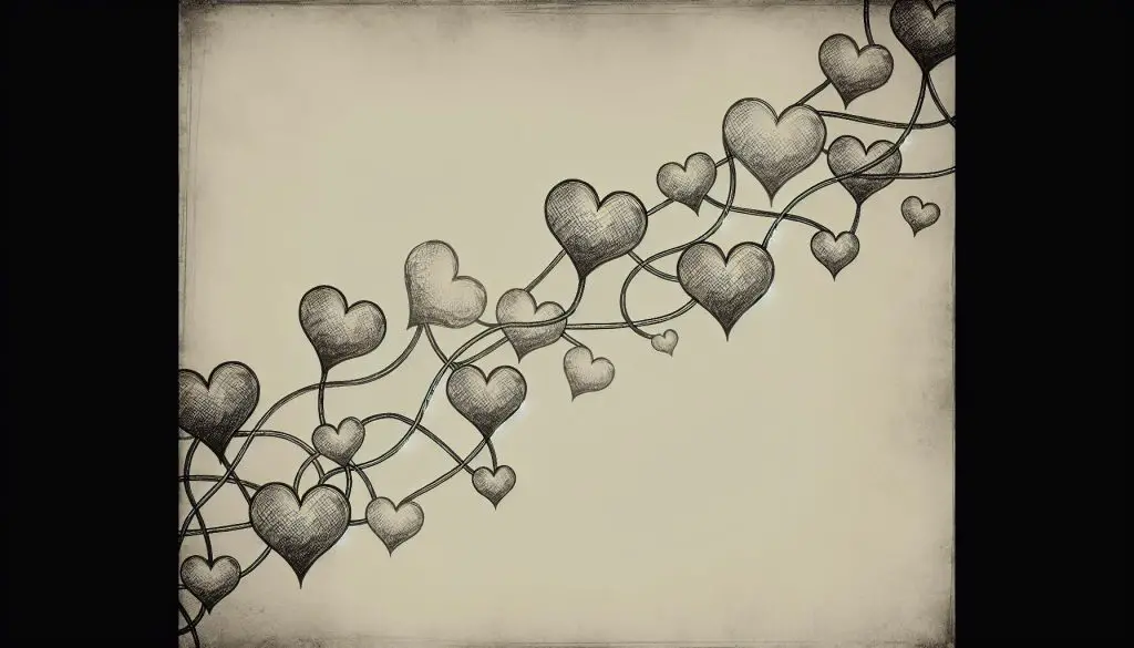 drawing of connected hearts on a vine