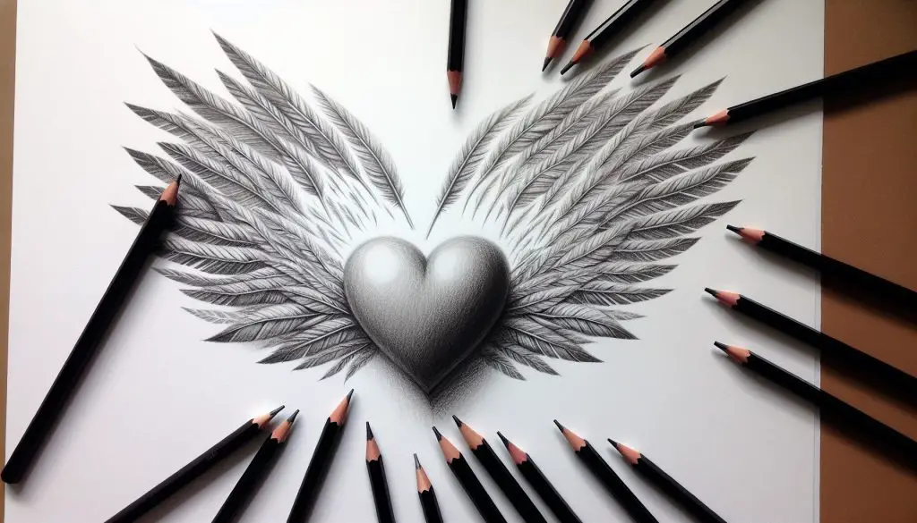 drawing of a heart with wings