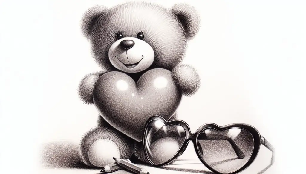 heart themed ideas for drawings teddy bear and heart glasses