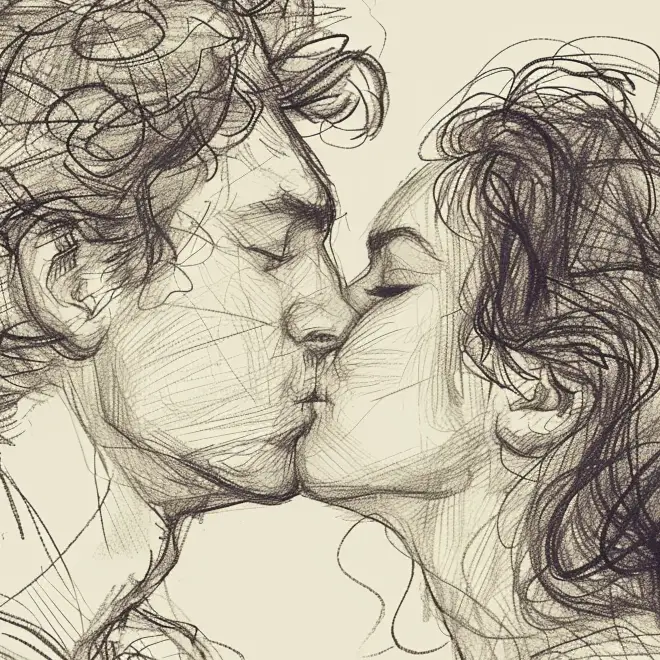 drawing of a kissing couple