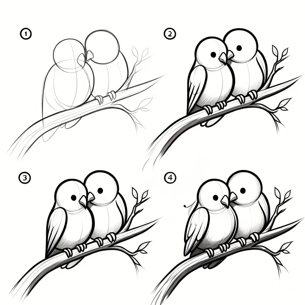 how to draw love birds on a branch