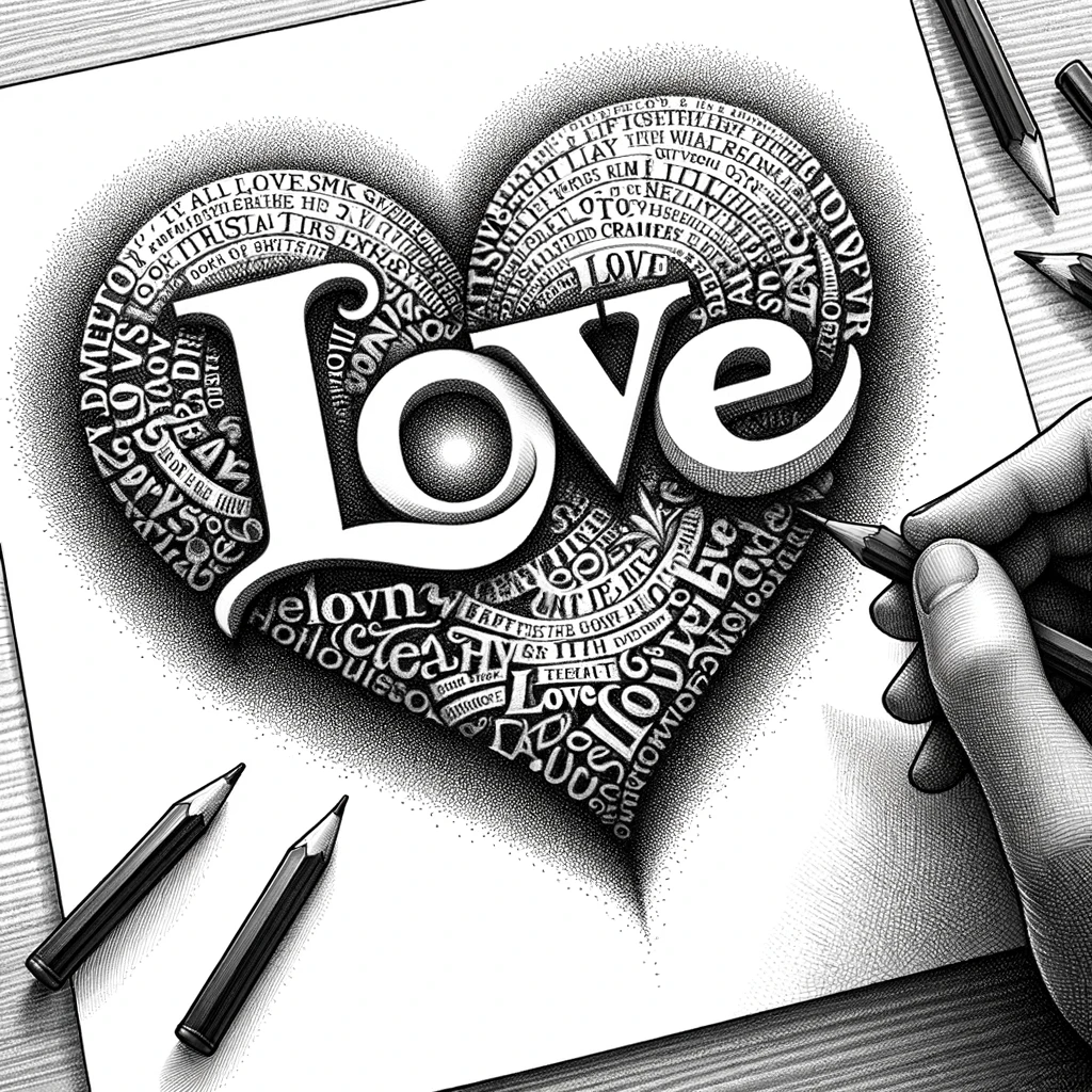 love letter in a heart drawing