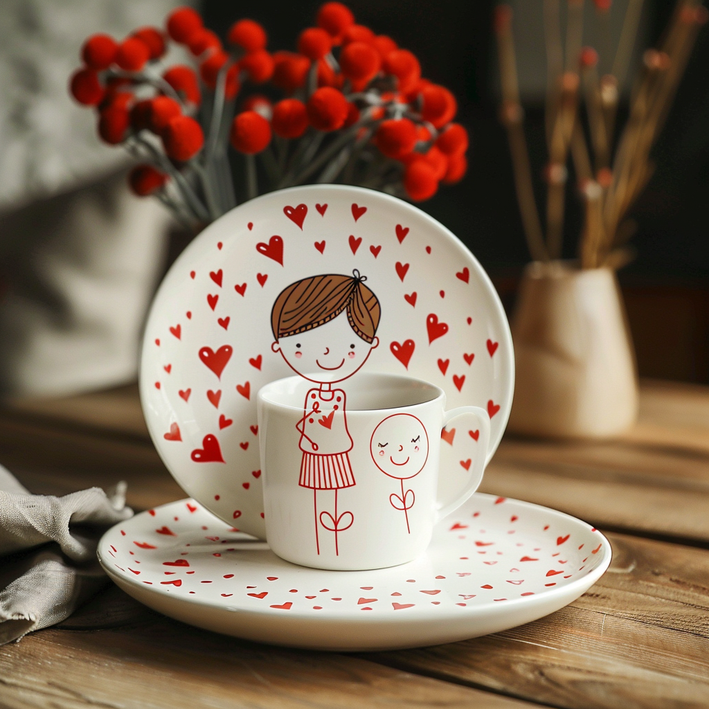 love themed cup and plate